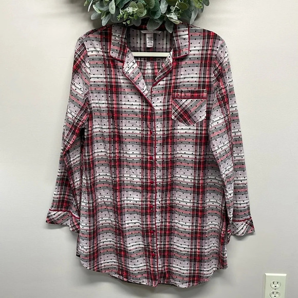 Victoria’s Secret Button Front Sleep Shirt Nightgown Plaid Polka Dot M - Picture 1 of 16